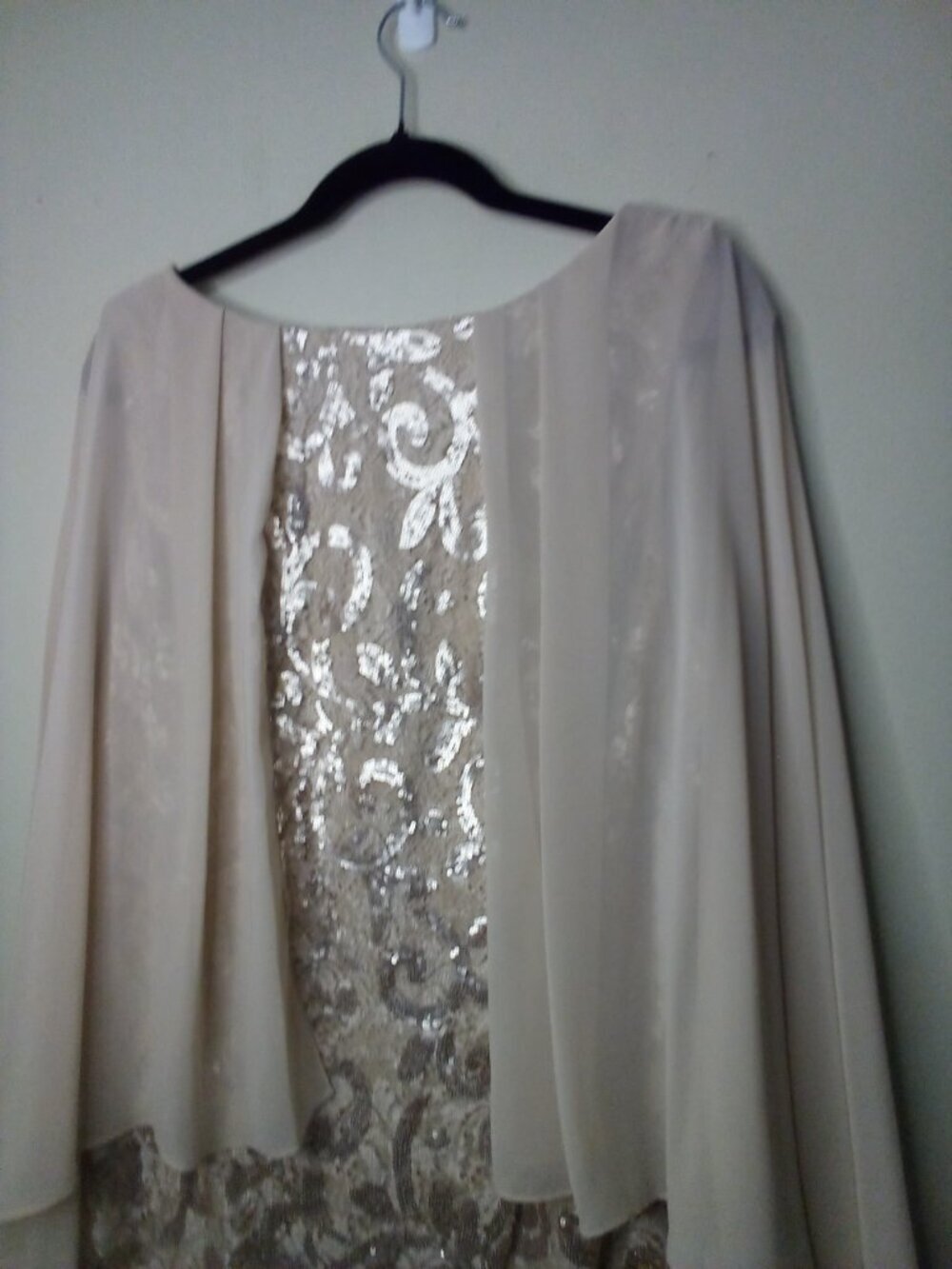 Alex Evenings Dress Women 16 Sleeveless Sheer Drape Sleeve Sequins Tan - Picture 8 of 15